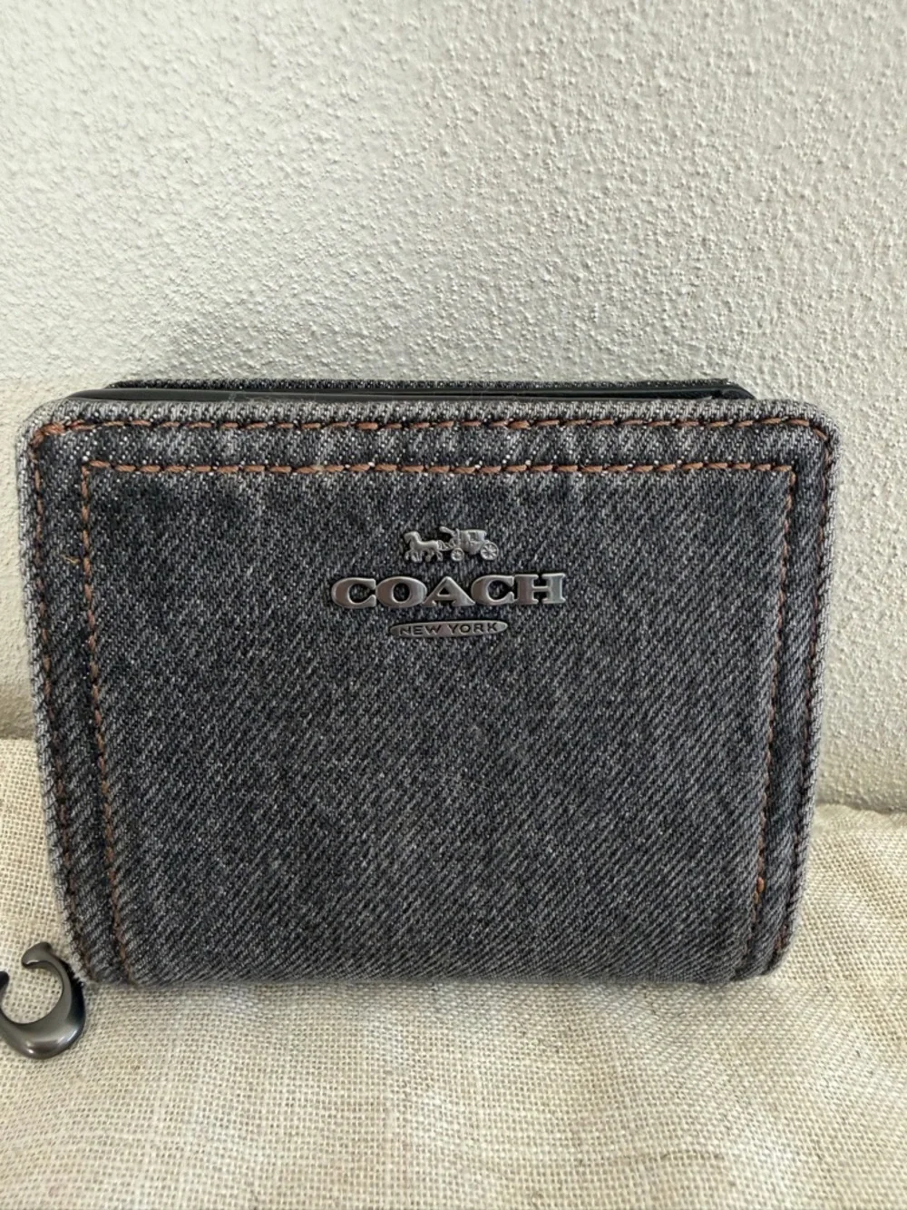 Coach Washed Dark Gray Denim Zip Wallet NWOT - Picture 2 of 12